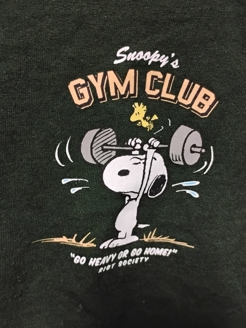 riot society Men's Crewneck Sweatshirt - Dark Green with Snoopy Graphic
